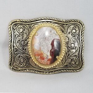 Vintage Style Agate Belt Buckle, Western Engraved  with Natural Stone